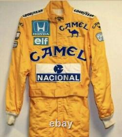 Combinaison de course de kart Ayrton Senna 1987 avec patchs brodés Camel, Dans toutes les tailles.