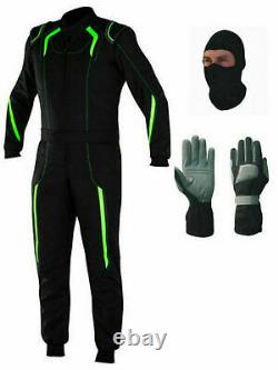 Go Kart Race Suit Cik/fia Suit Noir Et Couleur Verte Fluorescente Avec Expédition